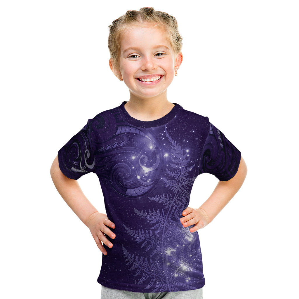 New Zealand Matariki Kid T Shirt Purple Milky Way Stars Night Sky LT9 Purple - Polynesian Pride