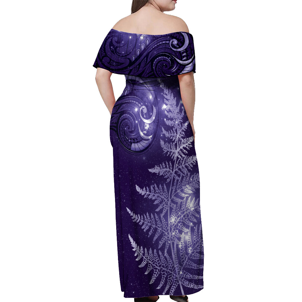 New Zealand Matariki Off Shoulder Maxi Dress Purple Milky Way Stars Night Sky LT9 - Polynesian Pride