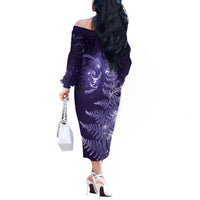 New Zealand Matariki Off The Shoulder Long Sleeve Dress Purple Milky Way Stars Night Sky LT9 - Polynesian Pride