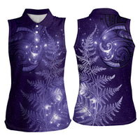 New Zealand Matariki Women Sleeveless Polo Shirt Purple Milky Way Stars Night Sky LT9 - Polynesian Pride