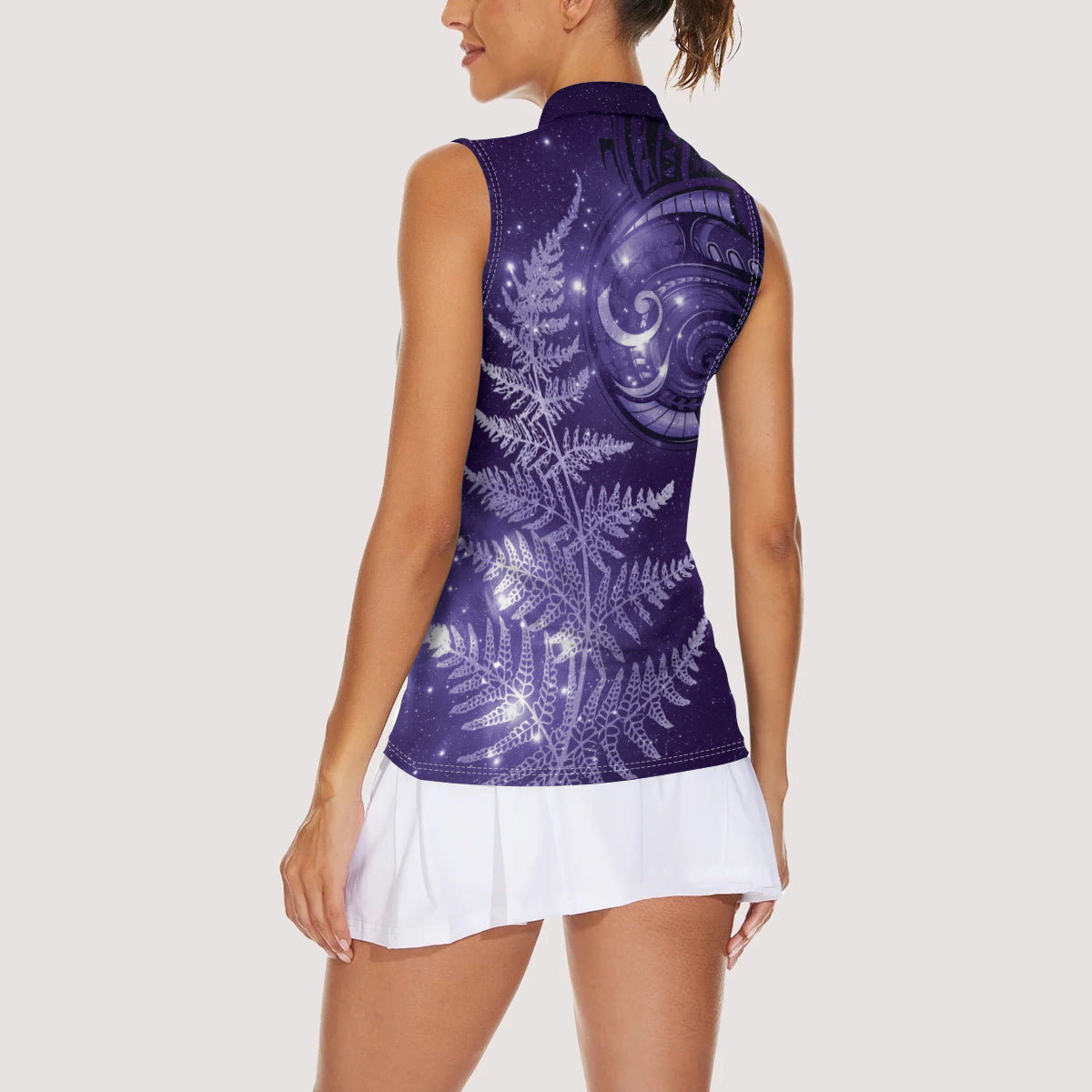 New Zealand Matariki Women Sleeveless Polo Shirt Purple Milky Way Stars Night Sky LT9 - Polynesian Pride