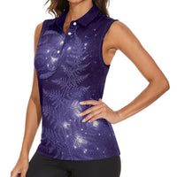 New Zealand Matariki Women Sleeveless Polo Shirt Purple Milky Way Stars Night Sky LT9 - Polynesian Pride