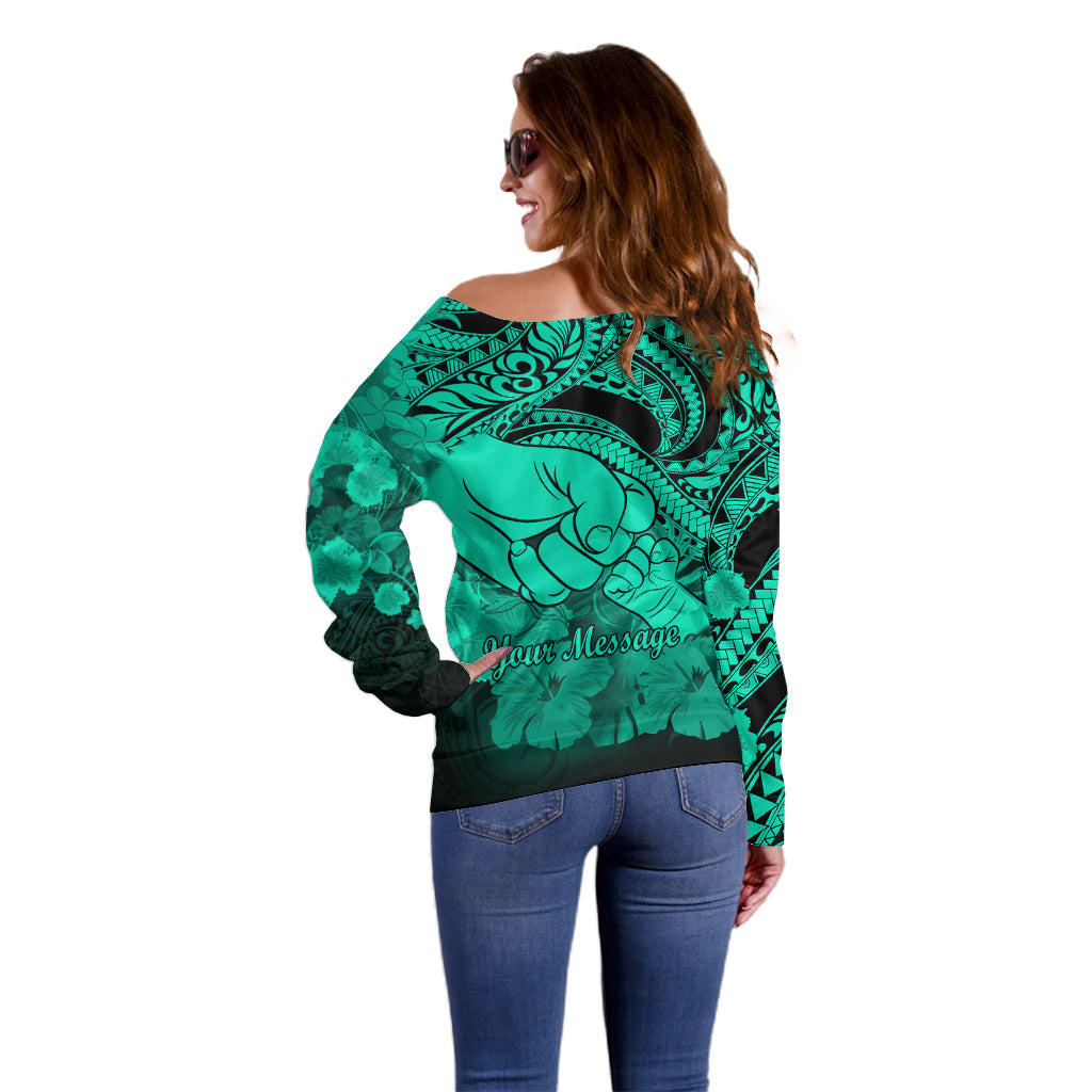 Personalised Polynesian Pride Happy Father Day Off Shoulder Sweater I Love You Dad - Polynesian Tribal Green LT9 - Polynesian Pride