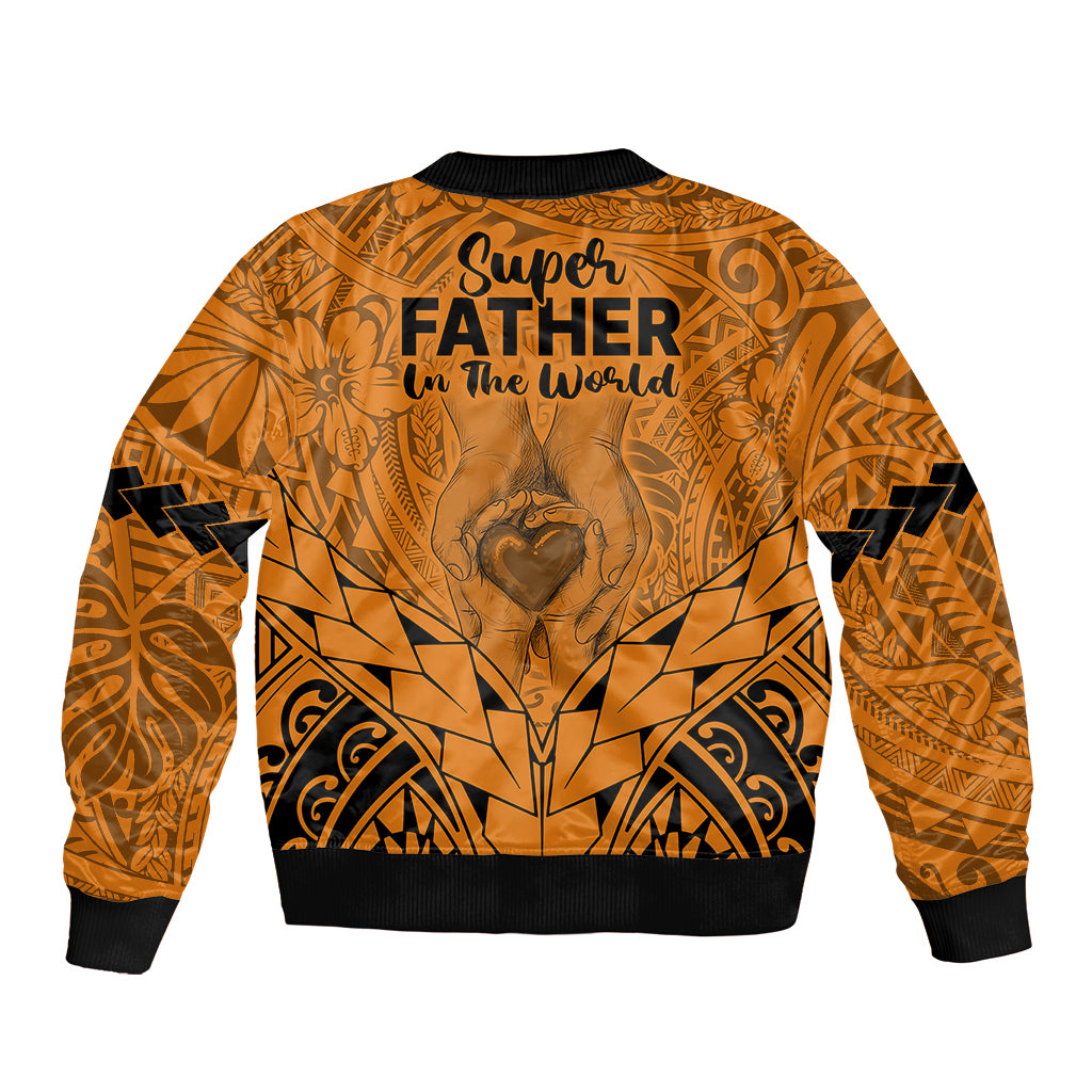 Polynesian Father's Day Gift For Dad Bomber Jacket Super Father In The World - Gold Polynesian Pattern LT9 - Polynesian Pride