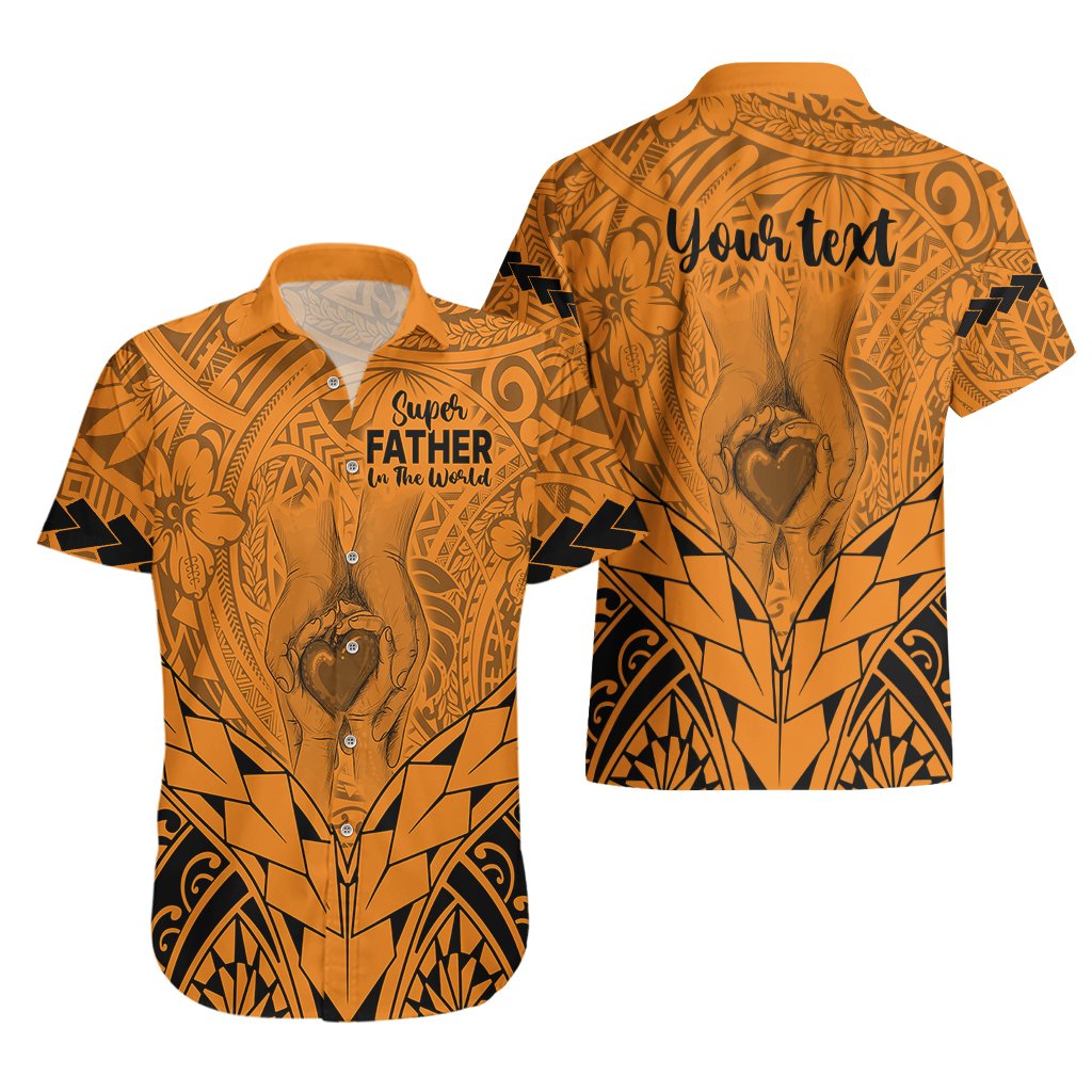 Personalised Polynesian Father's Day Gift For Dad Hawaiian Shirt Super Father In The World - Gold Polynesian Pattern LT9 - Polynesian Pride