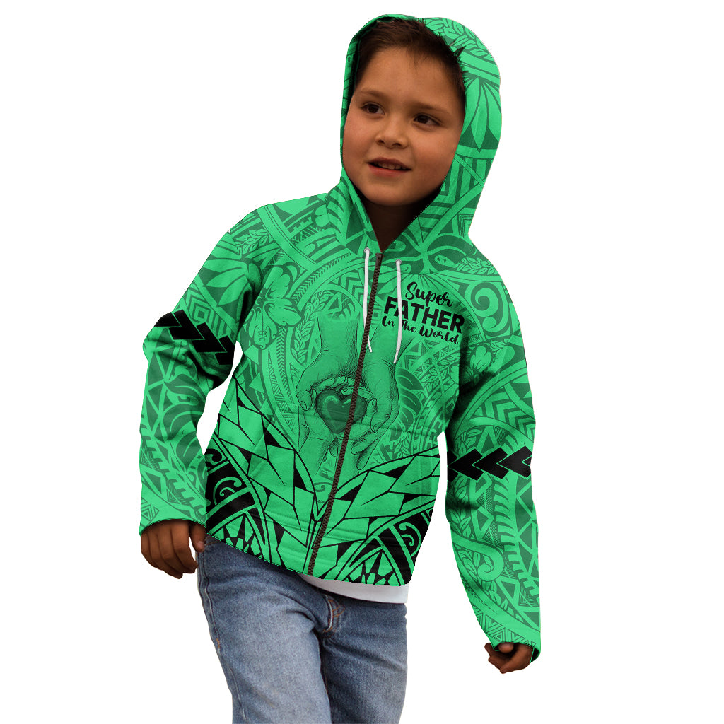 Personalised Polynesian Father's Day Gift For Dad Kid Hoodie Super Father In The World - Green Polynesian Pattern LT9 - Polynesian Pride