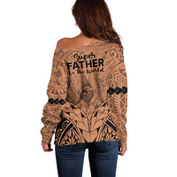 Polynesian Father's Day Gift For Dad Off Shoulder Sweater Super Father In The World - Nude Polynesian Pattern LT9 - Polynesian Pride