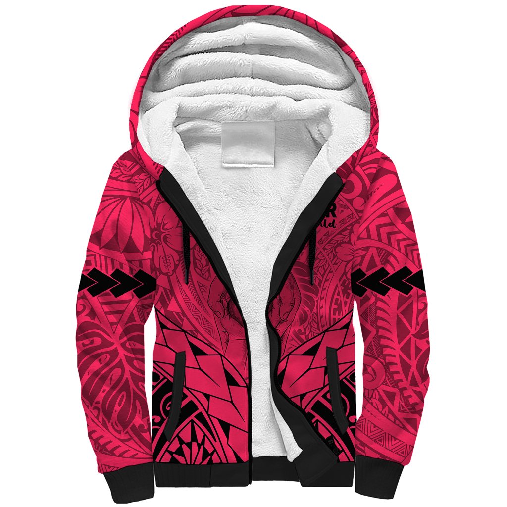 Personalised Polynesian Father's Day Gift For Dad Sherpa Hoodie Super Father In The World - Pink Polynesian Pattern LT9 Unisex Pink - Polynesian Pride