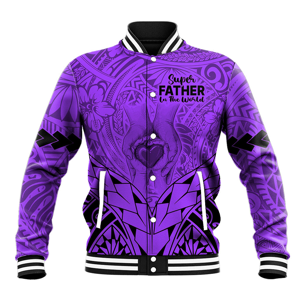 Polynesian Father's Day Gift For Dad Baseball Jacket Super Father In The World - Purple Polynesian Pattern LT9 Unisex Purple - Polynesian Pride
