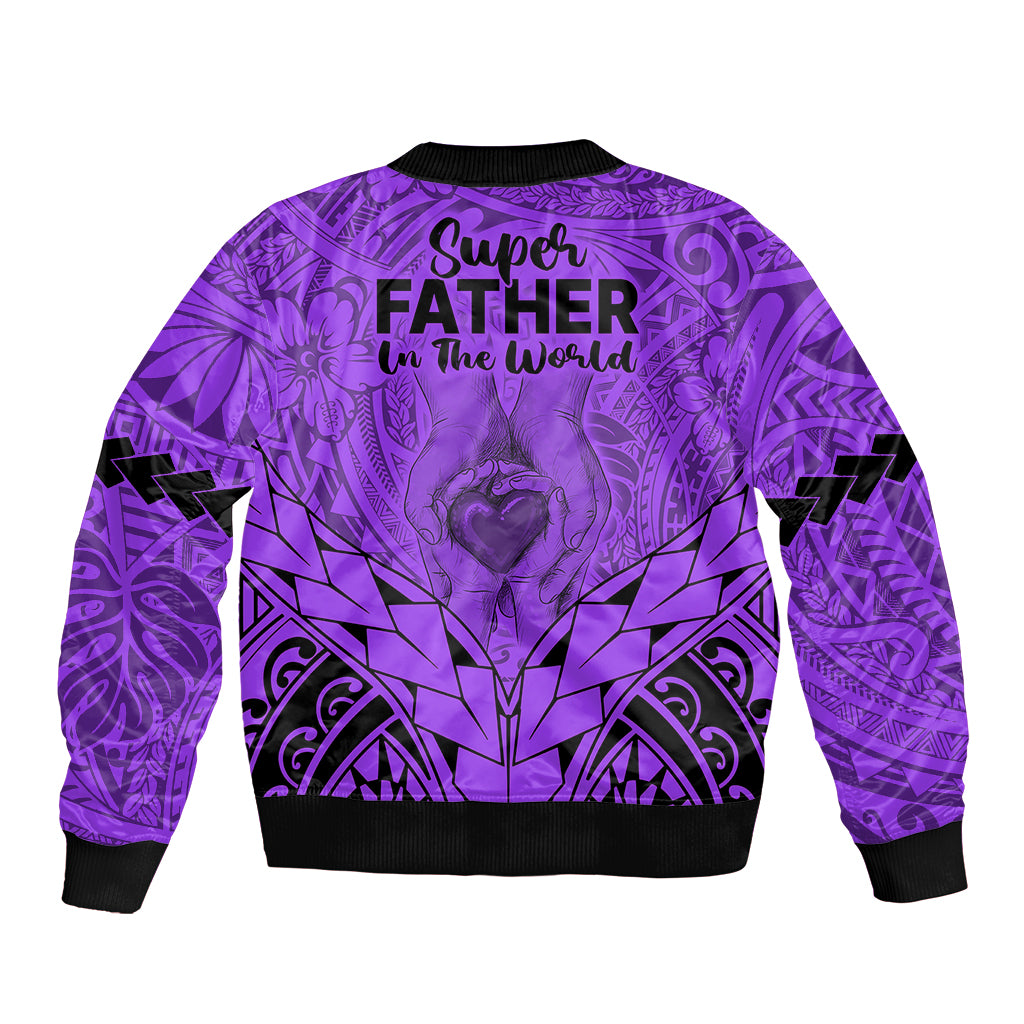 Polynesian Father's Day Gift For Dad Bomber Jacket Super Father In The World - Purple Polynesian Pattern LT9 - Polynesian Pride