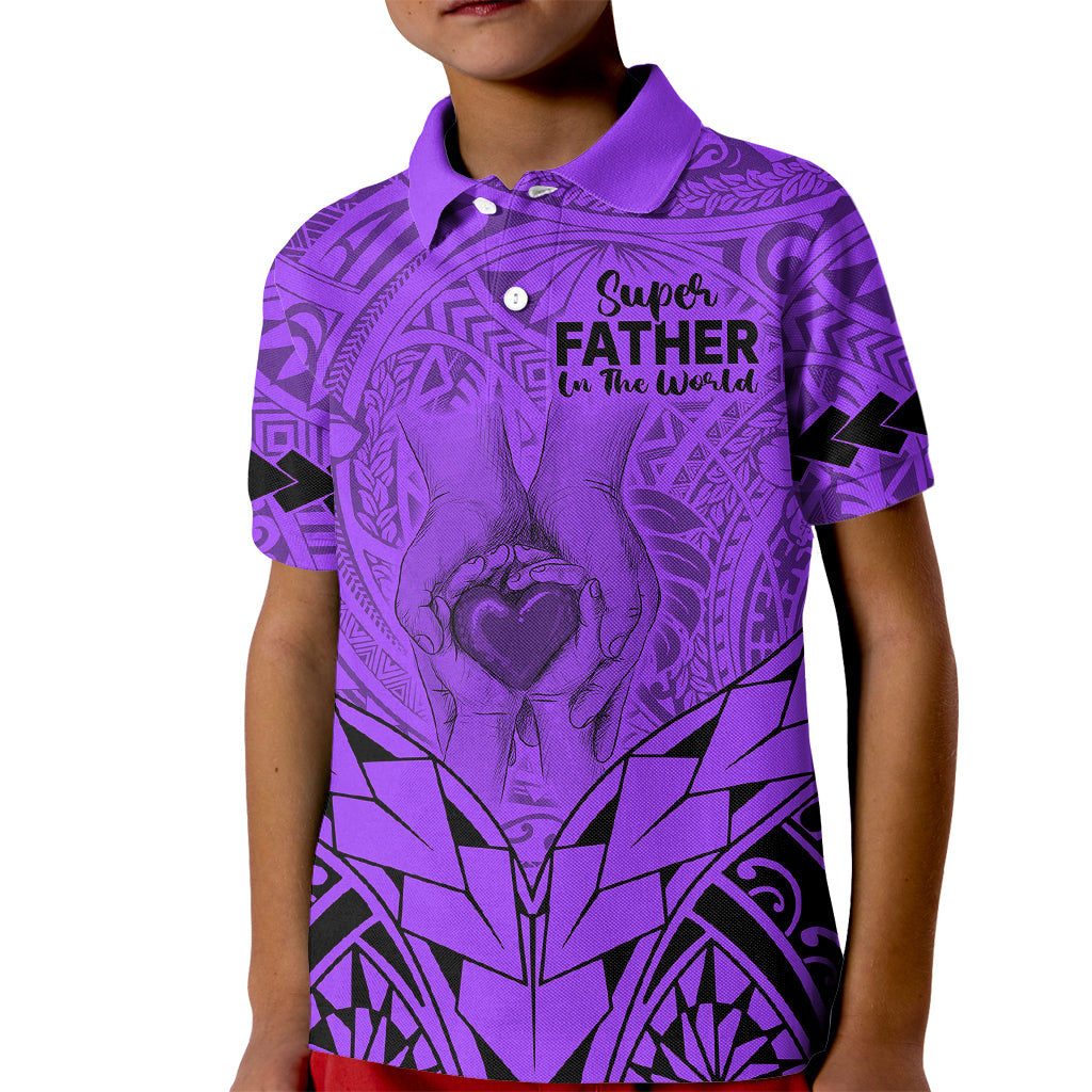 Polynesian Father's Day Gift For Dad Kid Polo Shirt Super Father In The World - Purple Polynesian Pattern LT9 Kid Purple - Polynesian Pride