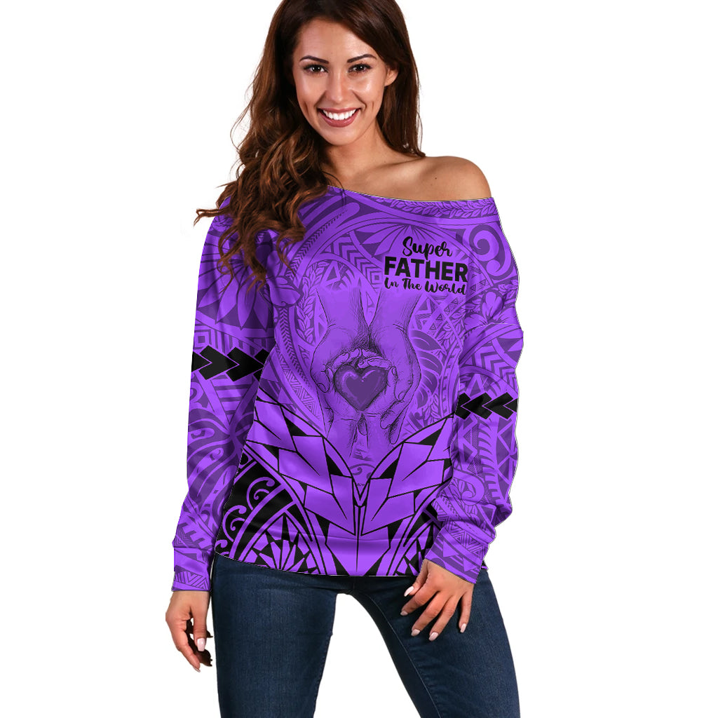 Polynesian Father's Day Gift For Dad Off Shoulder Sweater Super Father In The World - Purple Polynesian Pattern LT9 Women Purple - Polynesian Pride
