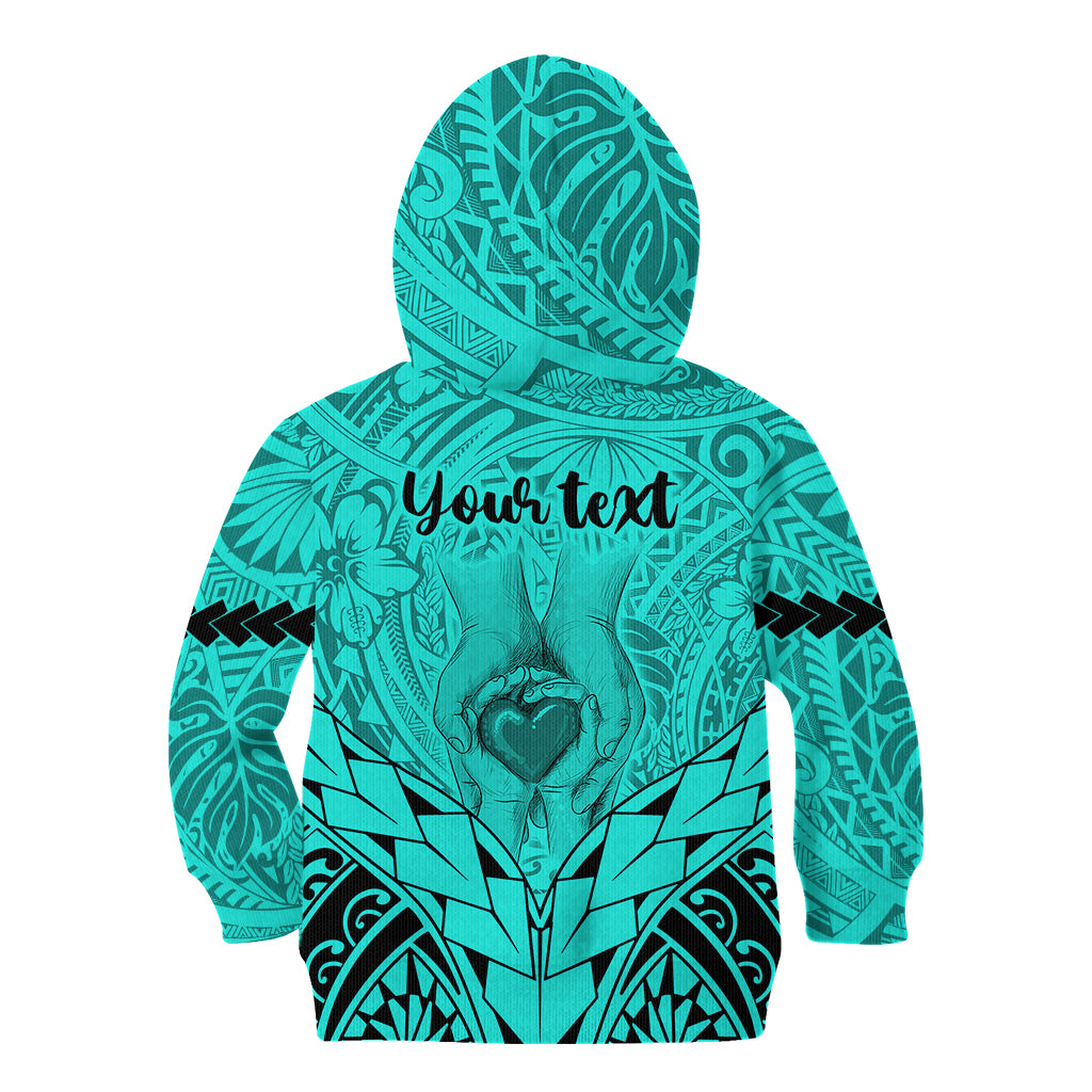 Personalised Polynesian Father's Day Gift For Dad Kid Hoodie Super Father In The World - Turquoise Polynesian Pattern LT9 - Polynesian Pride