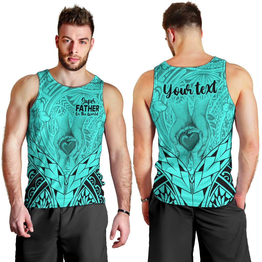 Personalised Polynesian Father's Day Gift For Dad Men Tank Top Super Father In The World - Turquoise Polynesian Pattern LT9 - Polynesian Pride