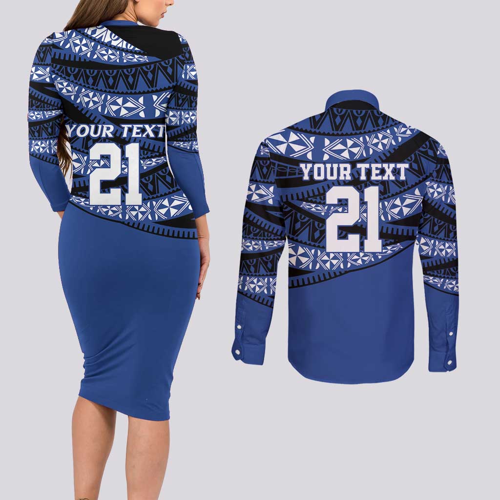 Fiji Rugby Pacific Custom Couples Matching Long Sleeve Bodycon Dress and Long Sleeve Button Shirt Pasifika Tapa Pattern