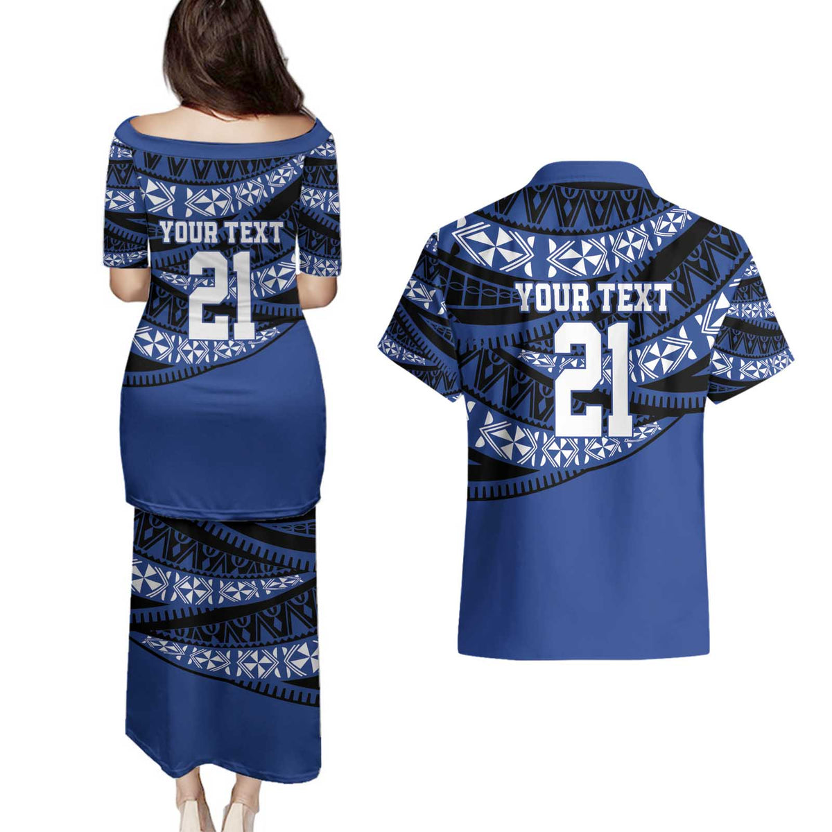 Fiji Rugby Pacific Custom Couples Matching Puletasi and Hawaiian Shirt Pasifika Tapa Pattern