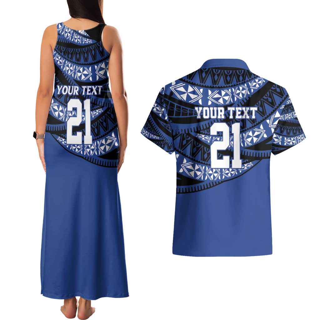 Fiji Rugby Pacific Custom Couples Matching Tank Maxi Dress and Hawaiian Shirt Pasifika Tapa Pattern