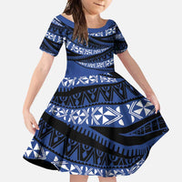 Fiji Rugby Pacific Custom Family Matching Mermaid Dress and Hawaiian Shirt Pasifika Tapa Pattern LT9 Daughter's Dress Blue - Polynesian Pride