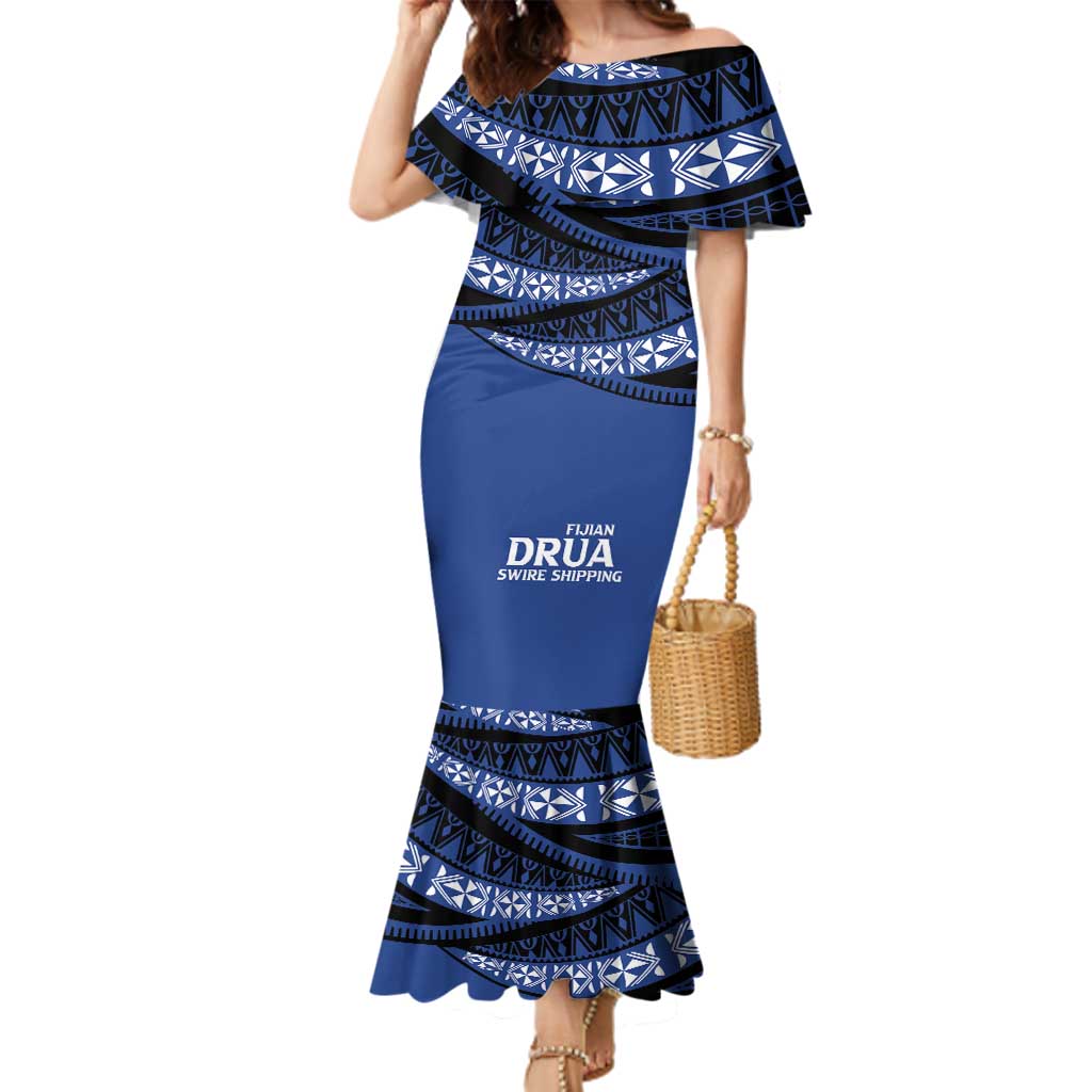 Fiji Rugby Pacific Custom Family Matching Mermaid Dress and Hawaiian Shirt Pasifika Tapa Pattern LT9 Mom's Dress Blue - Polynesian Pride