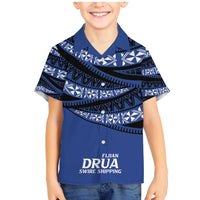Fiji Rugby Pacific Custom Family Matching Mermaid Dress and Hawaiian Shirt Pasifika Tapa Pattern LT9 Son's Shirt Blue - Polynesian Pride