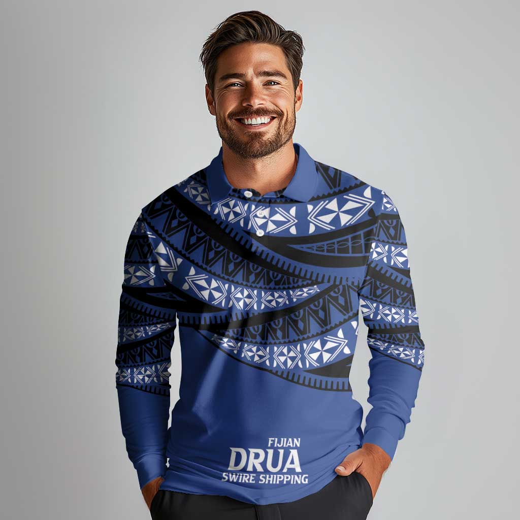 Fiji Rugby Pacific Custom Long Sleeve Polo Shirt Pasifika Tapa Pattern