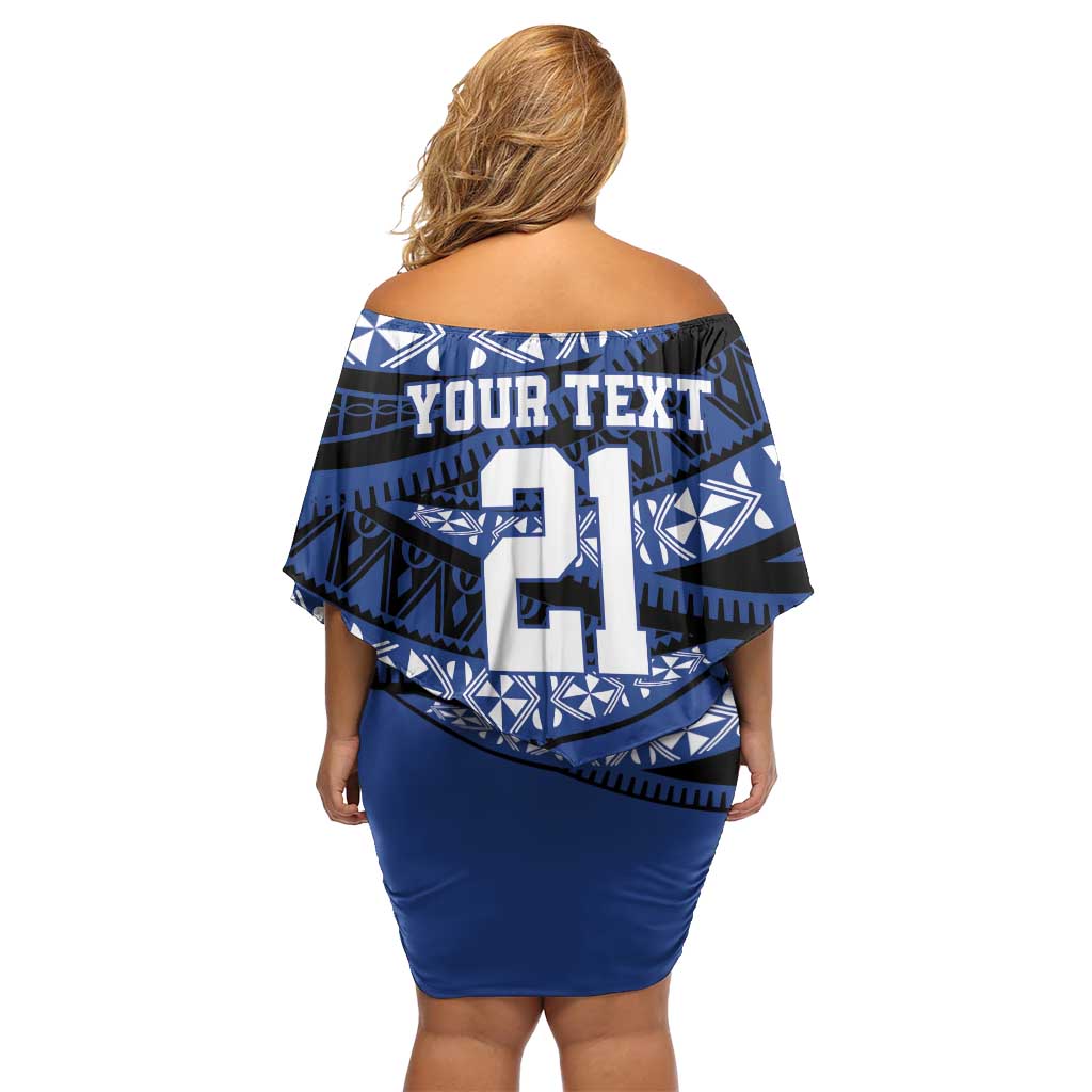 Fiji Rugby Pacific Custom Off Shoulder Short Dress Pasifika Tapa Pattern