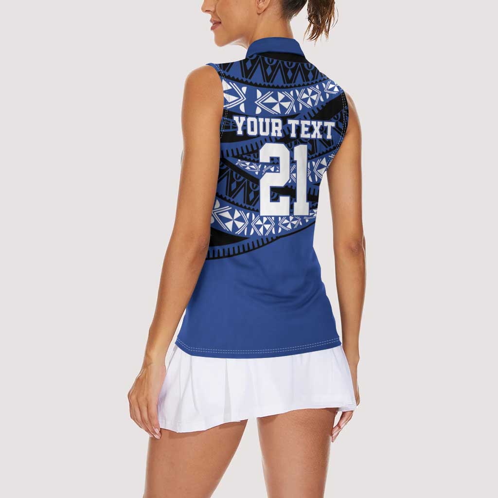 Fiji Rugby Pacific Custom Women Sleeveless Polo Shirt Pasifika Tapa Pattern