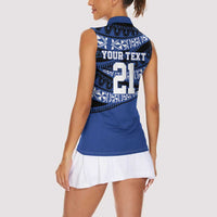 Fiji Rugby Pacific Custom Women Sleeveless Polo Shirt Pasifika Tapa Pattern