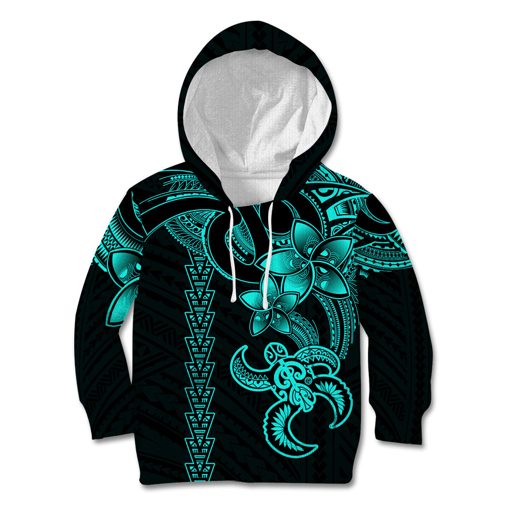 Hawaiian Tribal Kid Hoodie Polynesian Kakau Turtle - Aqua LT9 Aqua - Polynesian Pride