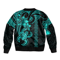Hawaiian Tribal Sleeve Zip Bomber Jacket Polynesian Kakau Turtle - Aqua LT9 - Polynesian Pride