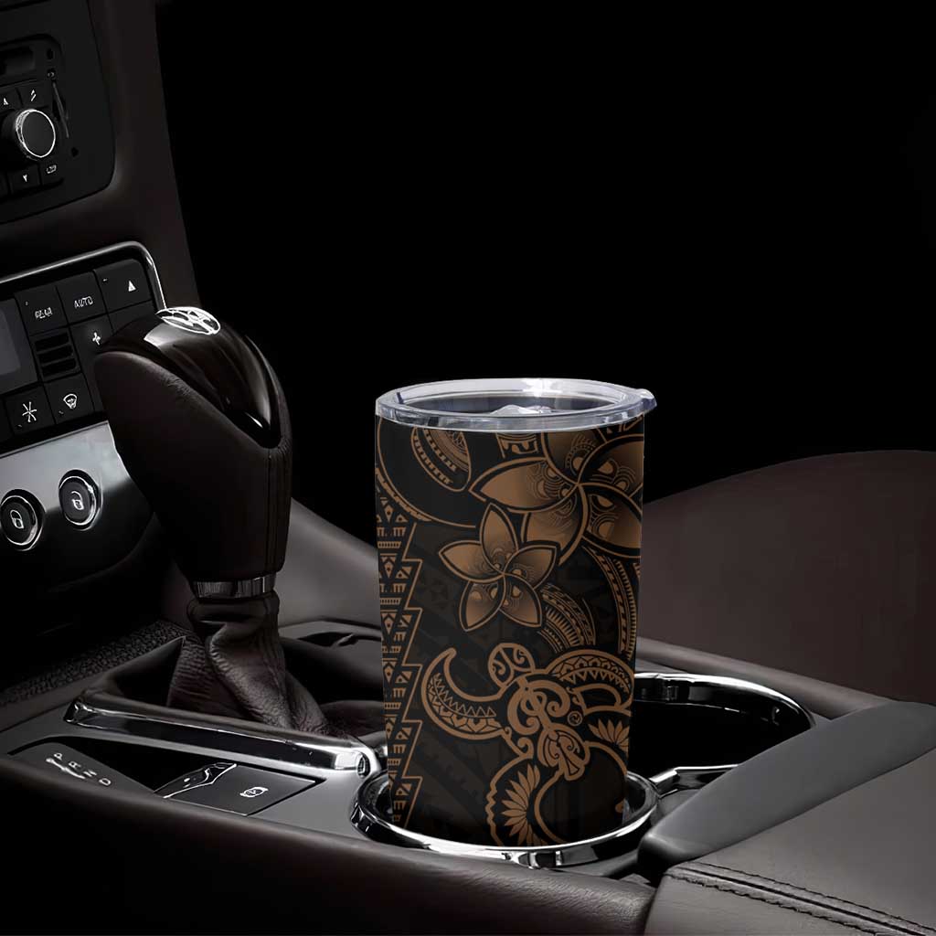 Gold Hawaiian Kakau Turtle Tumbler Cup Polynesian Tribal