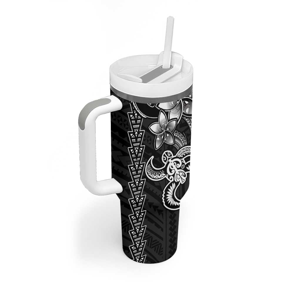 White Hawaiian Kakau Turtle Tumbler With Handle Polynesian Tribal LT9 - Polynesian Pride