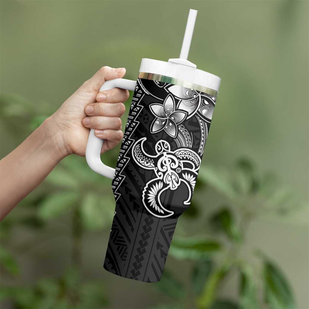 White Hawaiian Kakau Turtle Tumbler With Handle Polynesian Tribal LT9 - Polynesian Pride