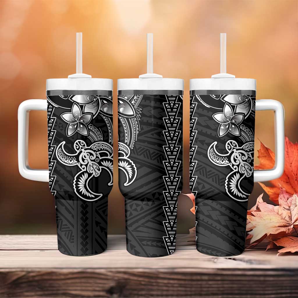 White Hawaiian Kakau Turtle Tumbler With Handle Polynesian Tribal LT9 - Polynesian Pride