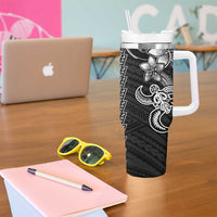White Hawaiian Kakau Turtle Tumbler With Handle Polynesian Tribal LT9 - Polynesian Pride