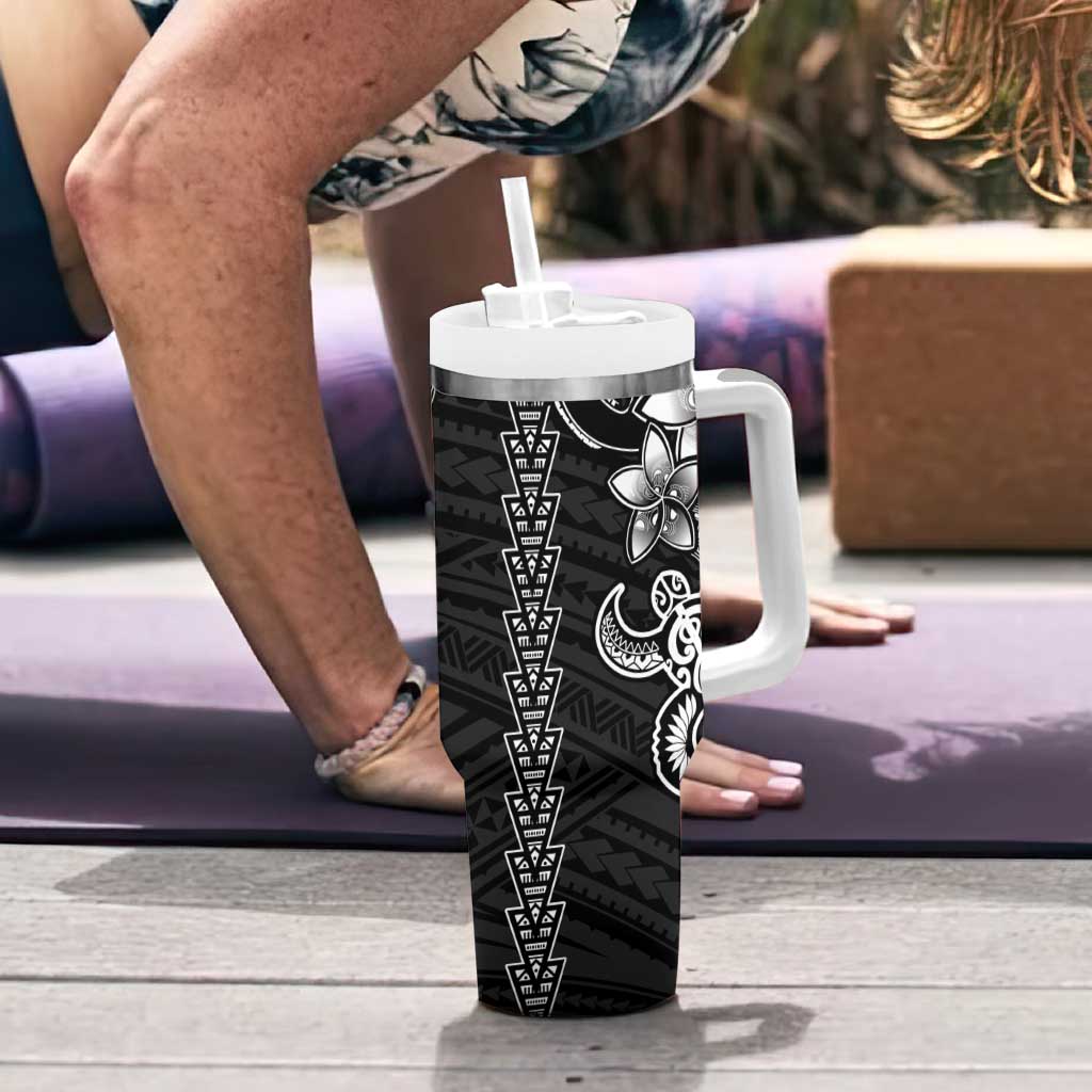 White Hawaiian Kakau Turtle Tumbler With Handle Polynesian Tribal LT9 - Polynesian Pride