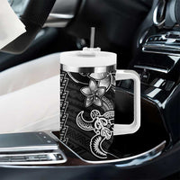 White Hawaiian Kakau Turtle Tumbler With Handle Polynesian Tribal LT9 - Polynesian Pride