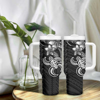 White Hawaiian Kakau Turtle Tumbler With Handle Polynesian Tribal LT9 - Polynesian Pride