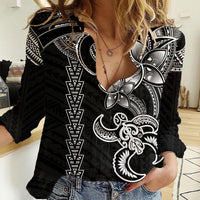 Hawaiian Tribal Women Casual Shirt Polynesian Kakau Turtle - White LT9 Female White - Polynesian Pride