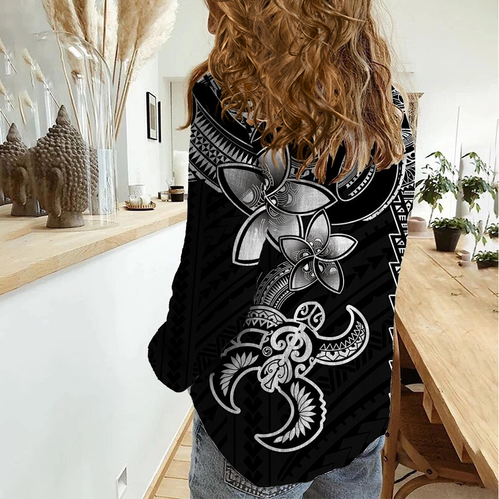 Hawaiian Tribal Women Casual Shirt Polynesian Kakau Turtle - White LT9 - Polynesian Pride