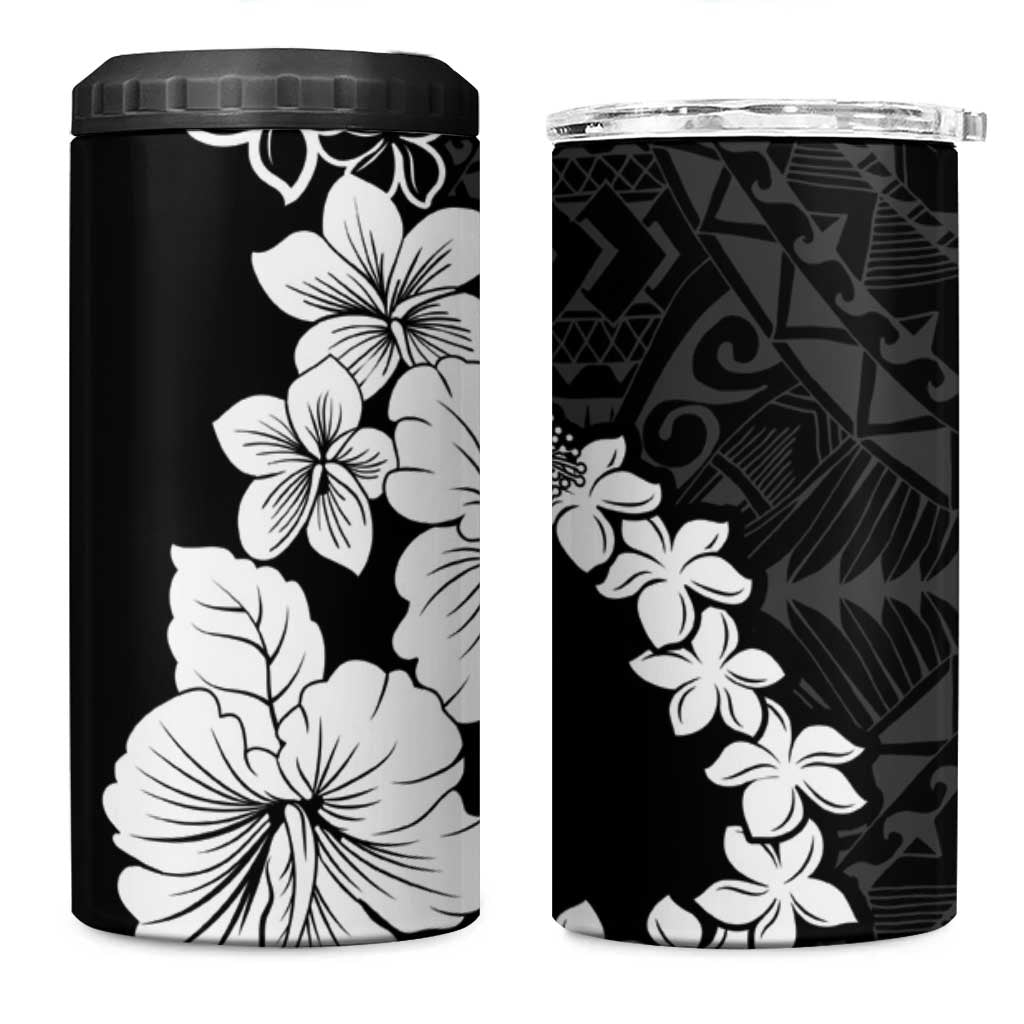 American Samoa Lotu Tamaiti 4 in 1 Can Cooler Tumbler White Sunday Plumeria Black Vibe LT9 One Size: 16 oz Black - Polynesian Pride