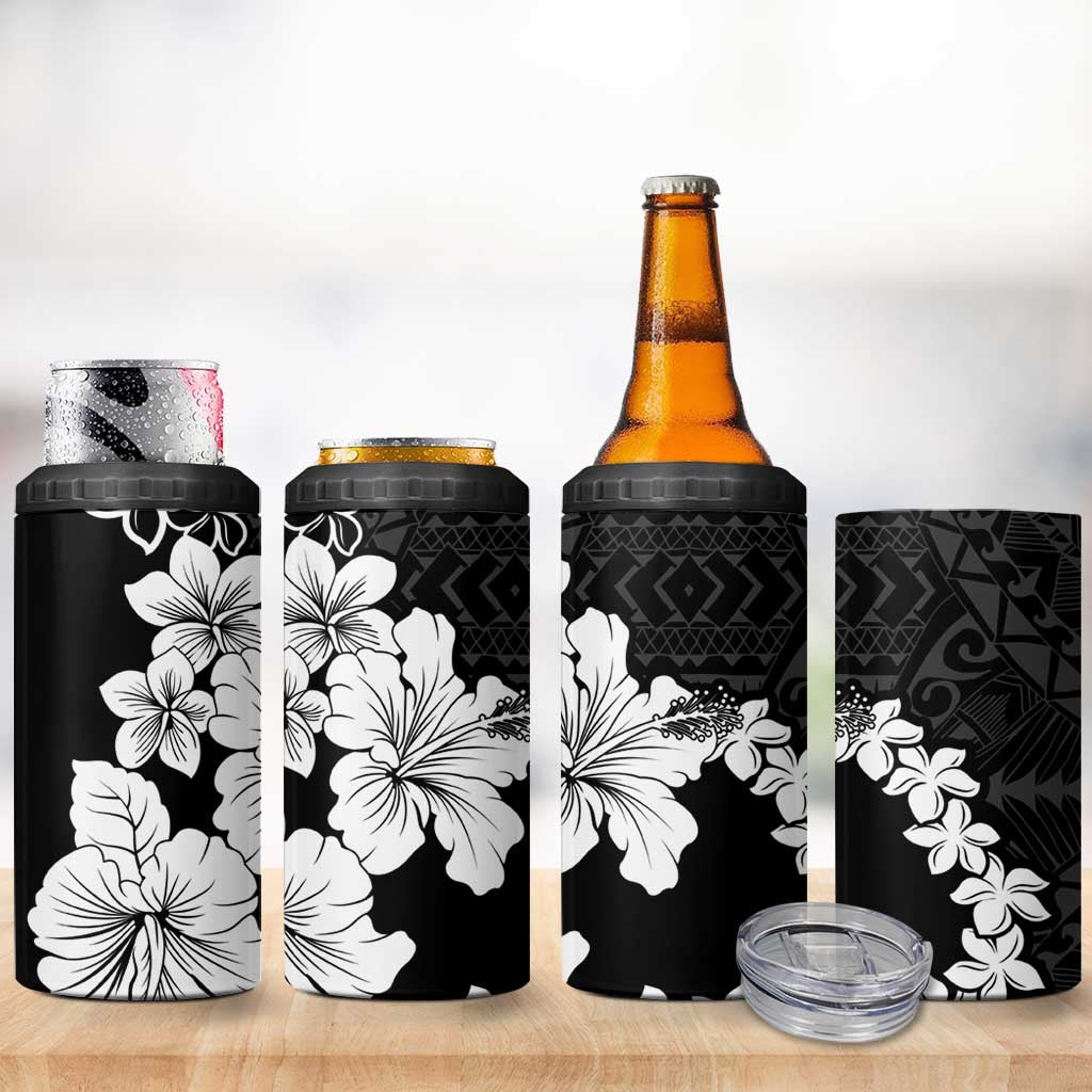American Samoa Lotu Tamaiti 4 in 1 Can Cooler Tumbler White Sunday Plumeria Black Vibe LT9 - Polynesian Pride