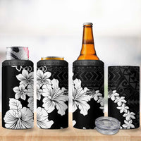 American Samoa Lotu Tamaiti 4 in 1 Can Cooler Tumbler White Sunday Plumeria Black Vibe LT9 - Polynesian Pride