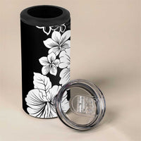 American Samoa Lotu Tamaiti 4 in 1 Can Cooler Tumbler White Sunday Plumeria Black Vibe LT9 - Polynesian Pride