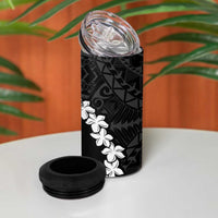 American Samoa Lotu Tamaiti 4 in 1 Can Cooler Tumbler White Sunday Plumeria Black Vibe LT9 - Polynesian Pride
