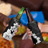 American Samoa Lotu Tamaiti 4 in 1 Can Cooler Tumbler White Sunday Plumeria Black Vibe LT9 - Polynesian Pride