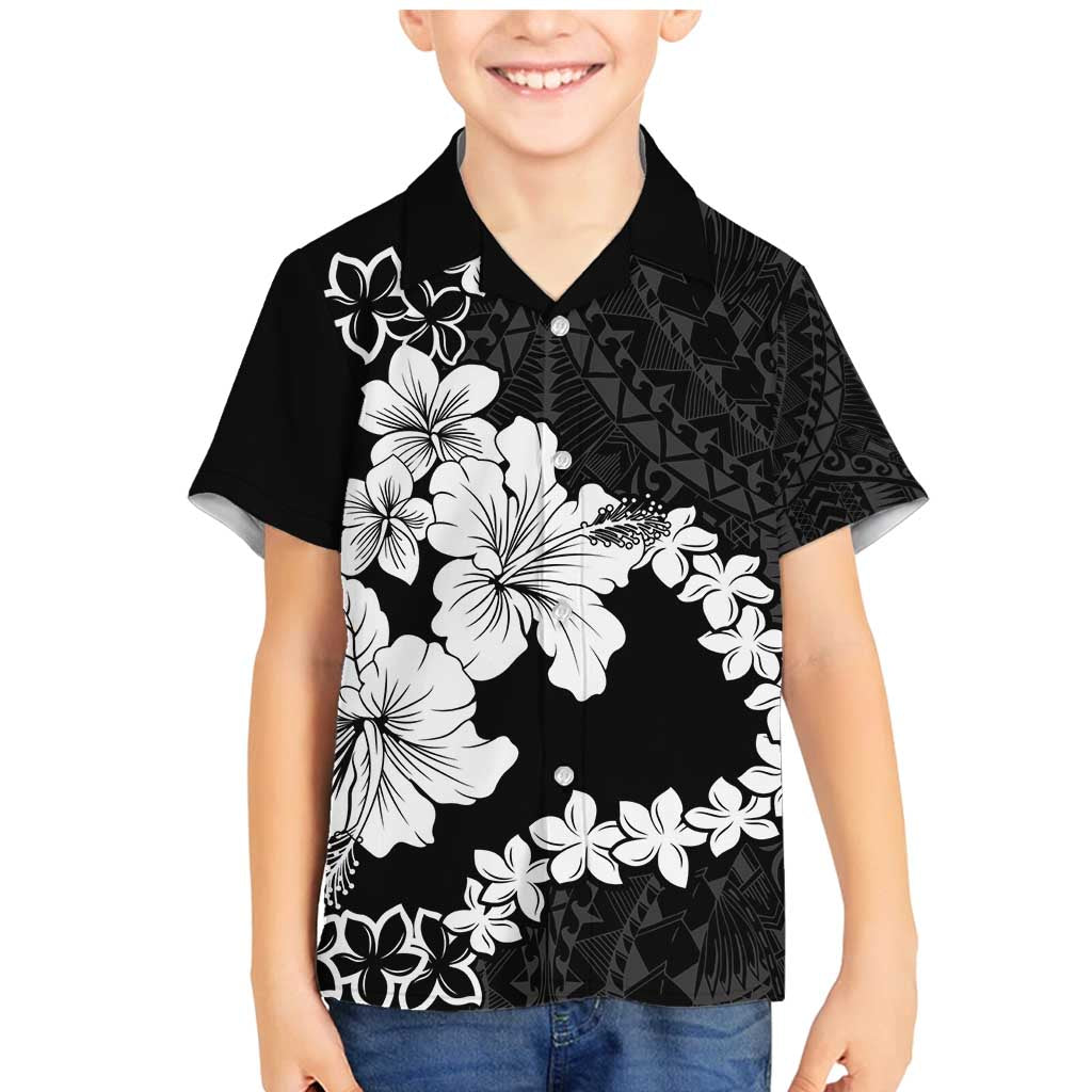American Samoa Lotu Tamaiti Family Matching Mermaid Dress and Hawaiian Shirt White Sunday Plumeria Black Vibe LT9 Son's Shirt Black - Polynesian Pride