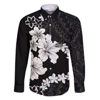 American Samoa Lotu Tamaiti Family Matching Off The Shoulder Long Sleeve Dress and Hawaiian Shirt White Sunday Plumeria Black Vibe LT9 Dad's Shirt - Long Sleeve Black - Polynesian Pride