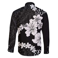 American Samoa Lotu Tamaiti Family Matching Off Shoulder Maxi Dress and Hawaiian Shirt White Sunday Plumeria Black Vibe LT9 - Polynesian Pride