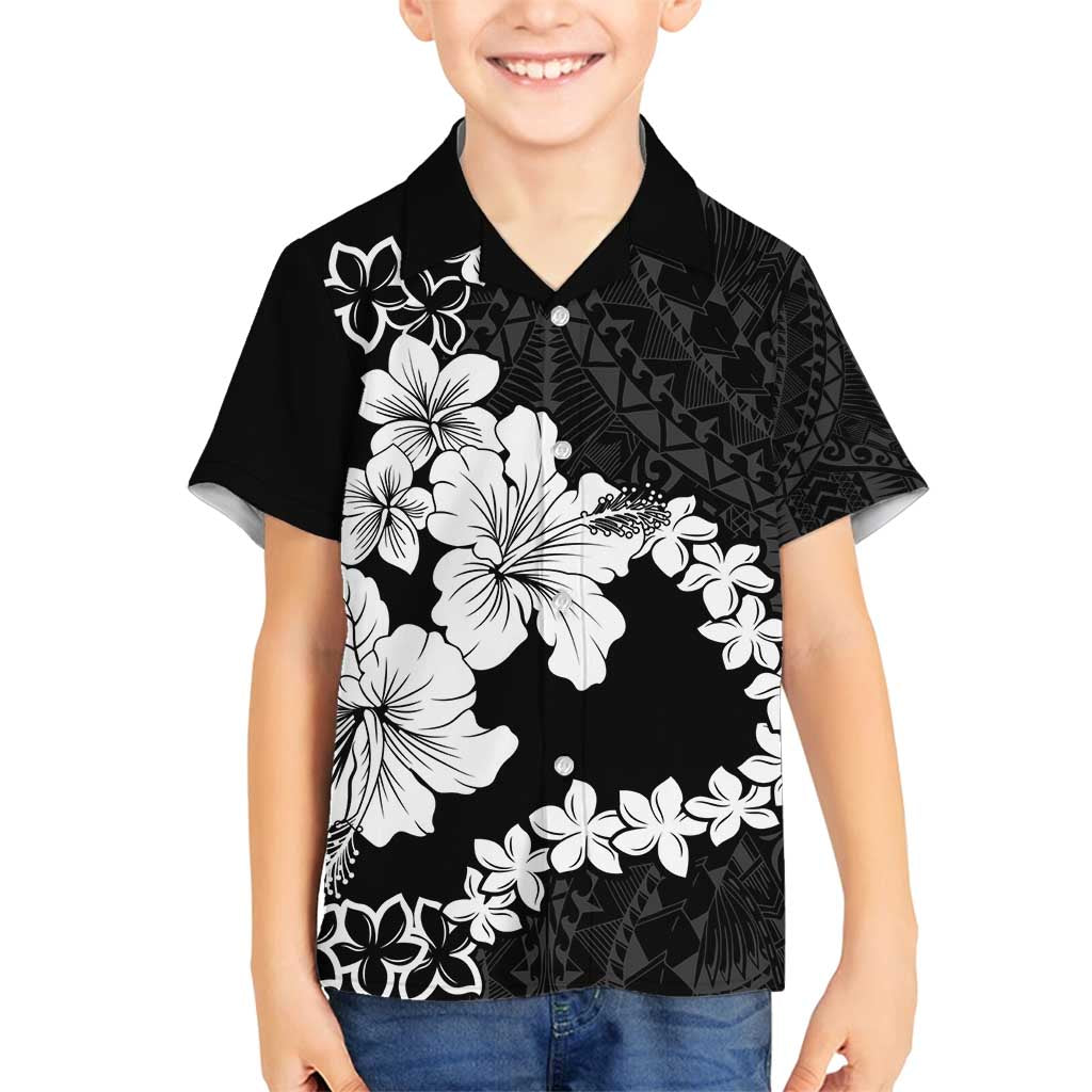 American Samoa Lotu Tamaiti Family Matching Off Shoulder Maxi Dress and Hawaiian Shirt White Sunday Plumeria Black Vibe LT9 Son's Shirt Black - Polynesian Pride